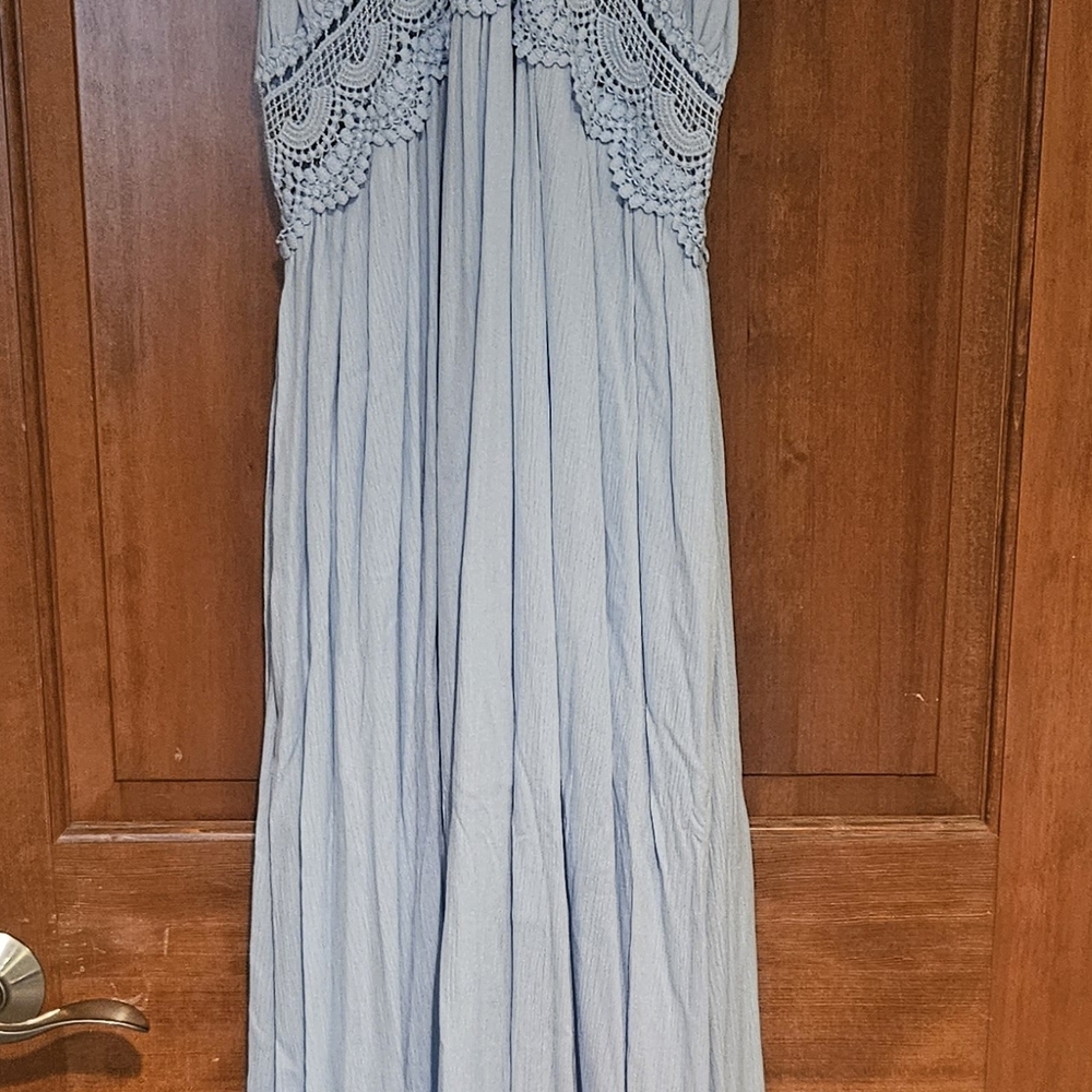 Light Blue Maxi Dress with Lace Detail